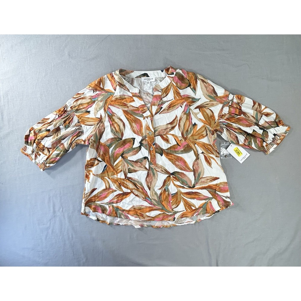 Westbound Petite V-neck blouse vibrant multicolored autumn leaf Women's PS